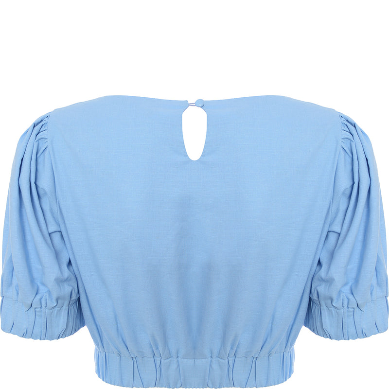 Glamorous Women's Blue Co-Ord Cropped Puff Sleeve Blouse