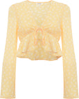 The Frolic Women's Marigold Floral Bell Sleeve Cropped Blouse