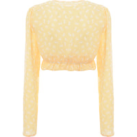 The Frolic Women's Marigold Floral Bell Sleeve Cropped Blouse