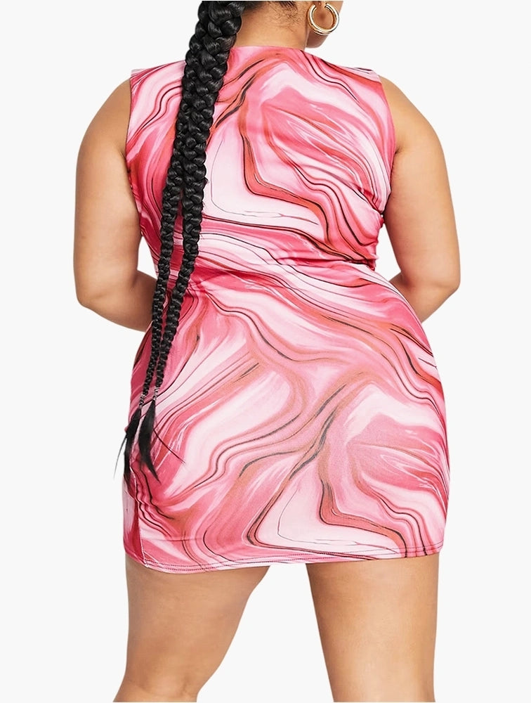 Public Desire Curve Womens Double Layer Slinky Plunge Mini Dress in Fuschia Swirl