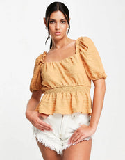 In The Style Women's Stacey Solomon Puff Sleeve Square Neck Peplum Top In Orange