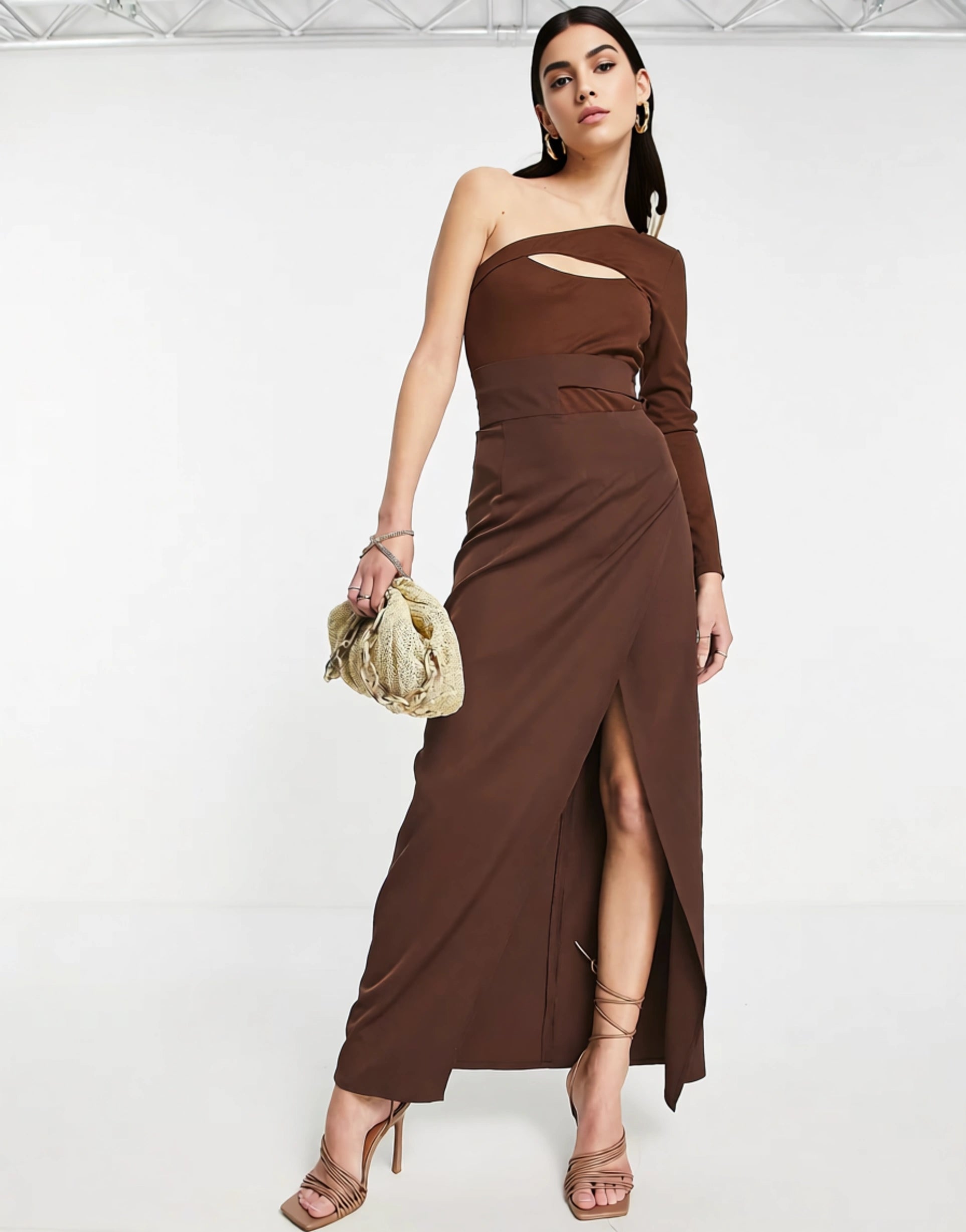 Extro & Vert Womens Wrap Front Maxi Skirt In Brown