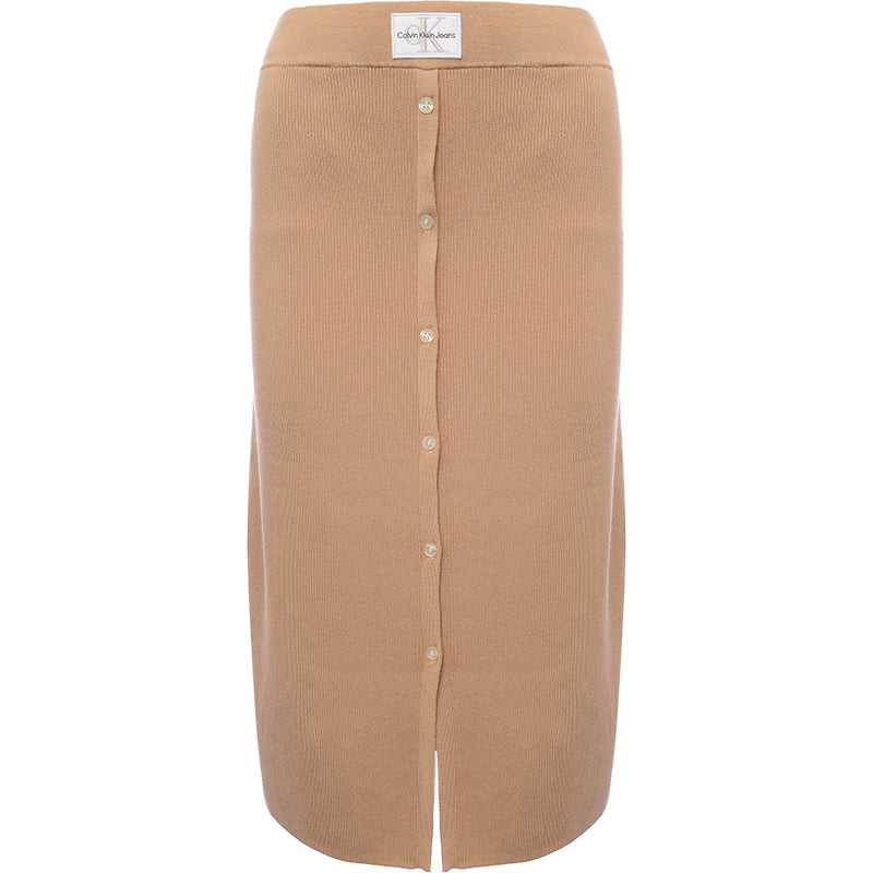 Calvin Klein Jeans Women's Camel Co-ord Badge Knitted Skirt