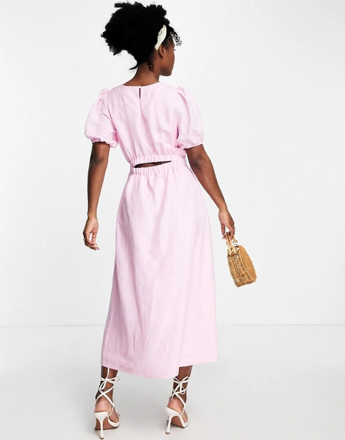 Womens Forever New Cut Out Back Cotton Smock Dress In Baby Pink