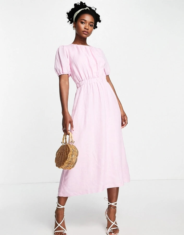 Womens Forever New Cut Out Back Cotton Smock Dress In Baby Pink