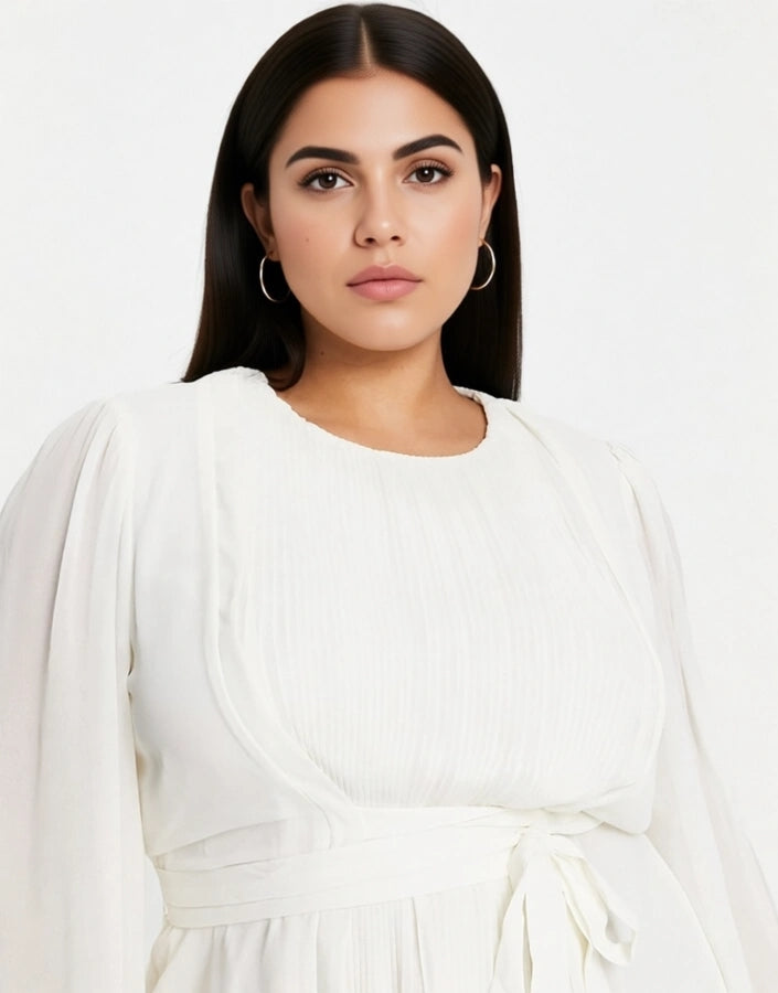 Forever New Curve Womens Tie Waist Mini Dress in Ivory In White