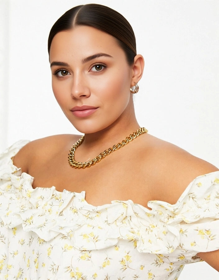 Forever New Women's Curve Bardot Frill Midi Dress in Lemon Ditsy Floral In Yellow