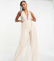 Starlet fitted jumpsuit with detachable tulle skirt in rose