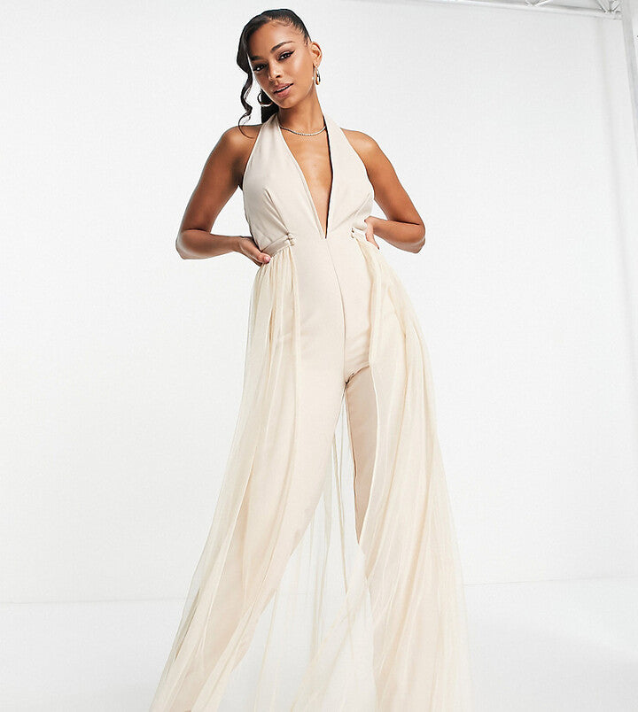 Starlet fitted jumpsuit with detachable tulle skirt in rose