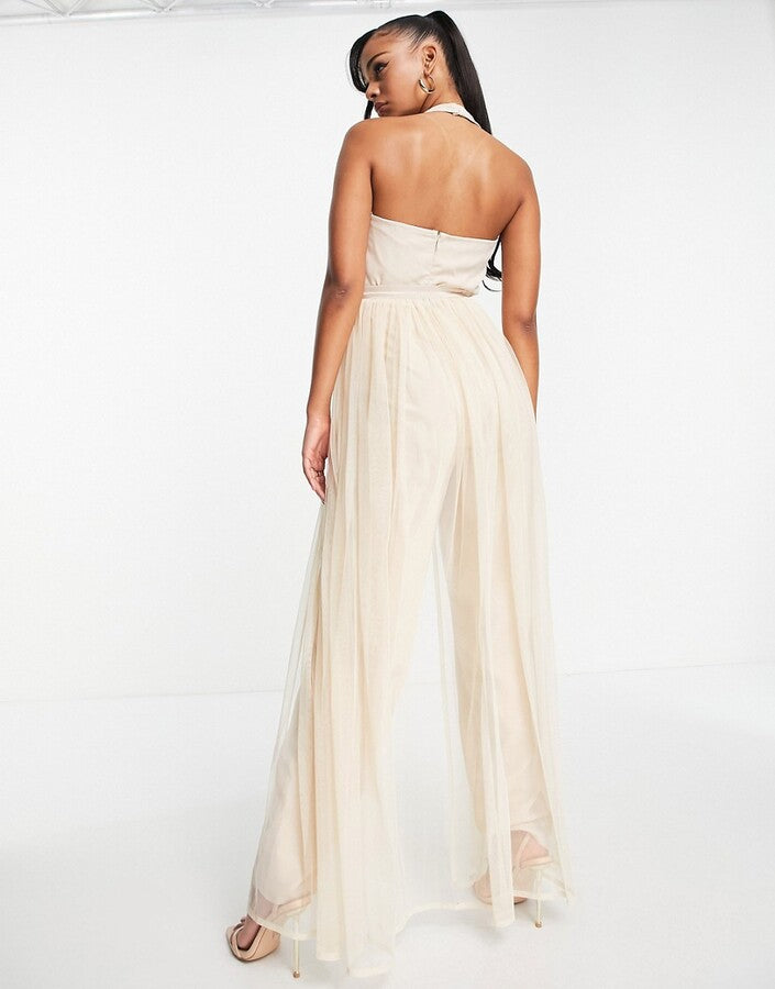 Starlet fitted jumpsuit with detachable tulle skirt in rose
