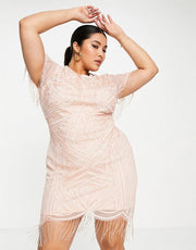 Womens Starlet Plus Cap Sleeve Fringe Sequin Mini Dress In Blush