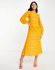 Never Fully Dressed Women's Balloon Sleeve Maxi Dress in Orange Self Love Print In Orange