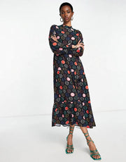 Never Fully Dressed Womens Smock Midaxi Dress in Neon Sweetheart Print In Multi