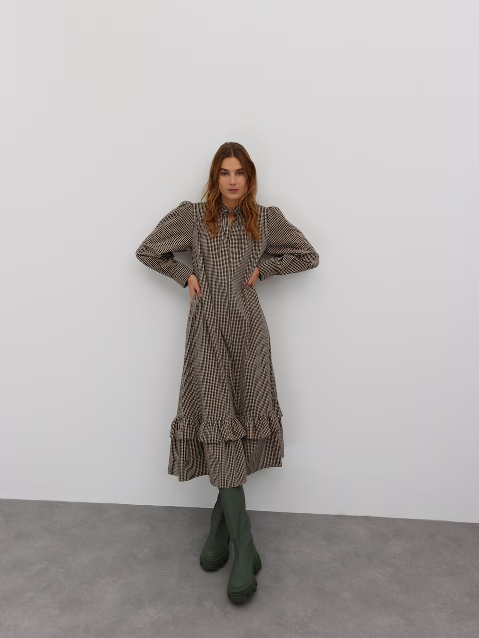 Edited Maxi Smock Dress in Camel Gingham Check