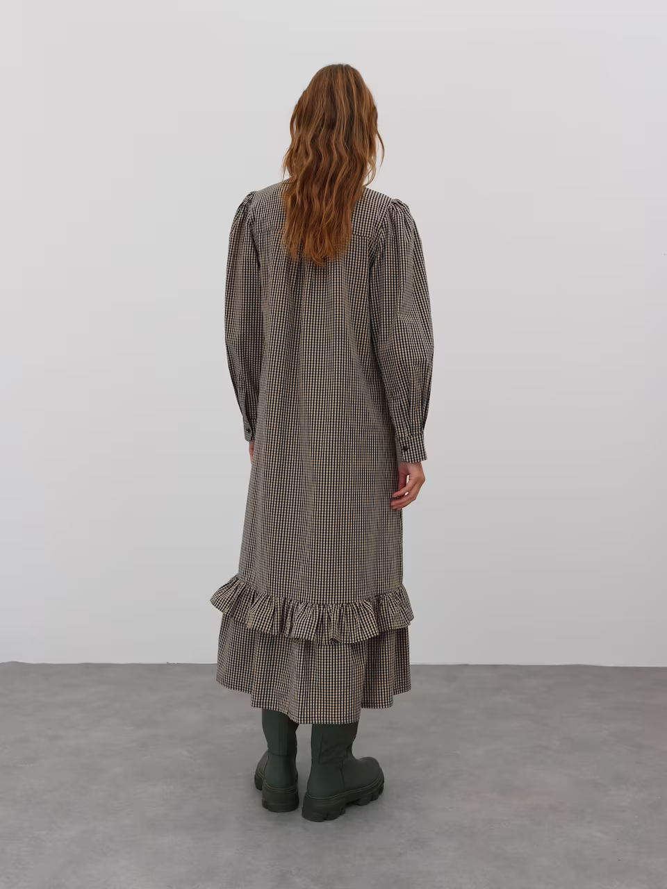 Edited Maxi Smock Dress in Camel Gingham Check