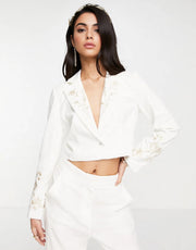 Hope & Ivy Womens Bridal Peyton Co-Ord Crop Blazer in Ivory