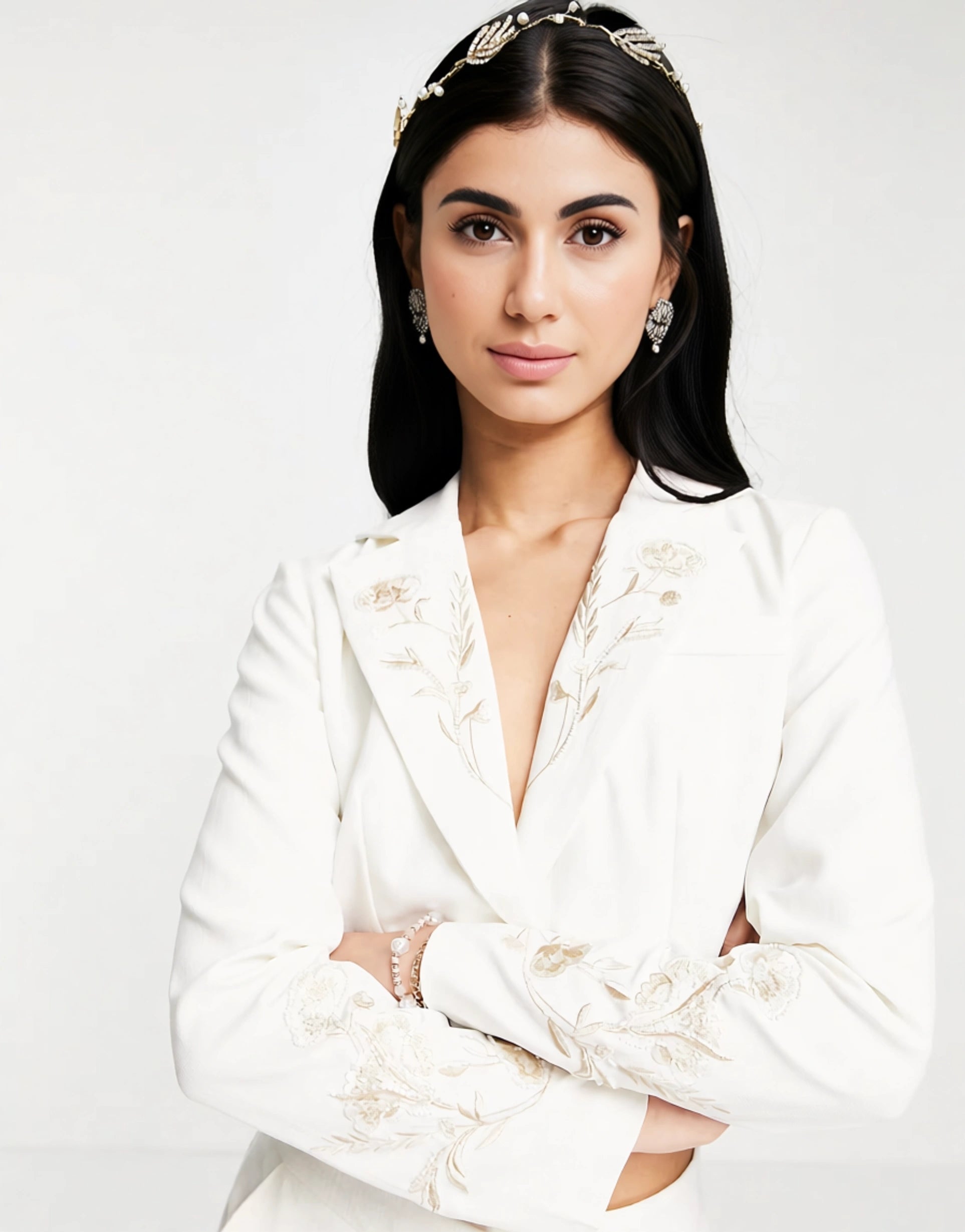 Hope & Ivy Womens Bridal Peyton Co-Ord Crop Blazer in Ivory