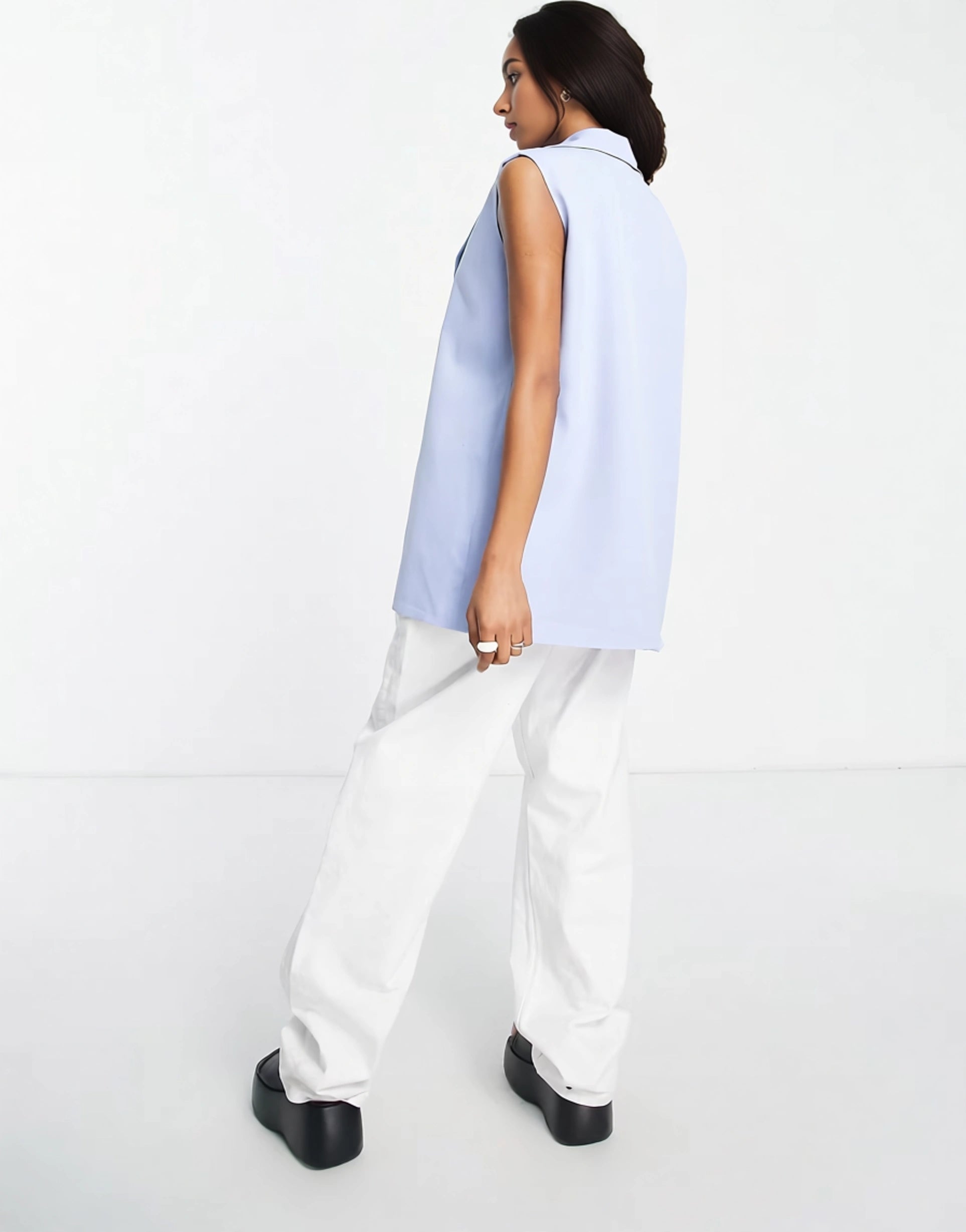 Heartbreak Petite Womens Longline Waistcoat in Blue