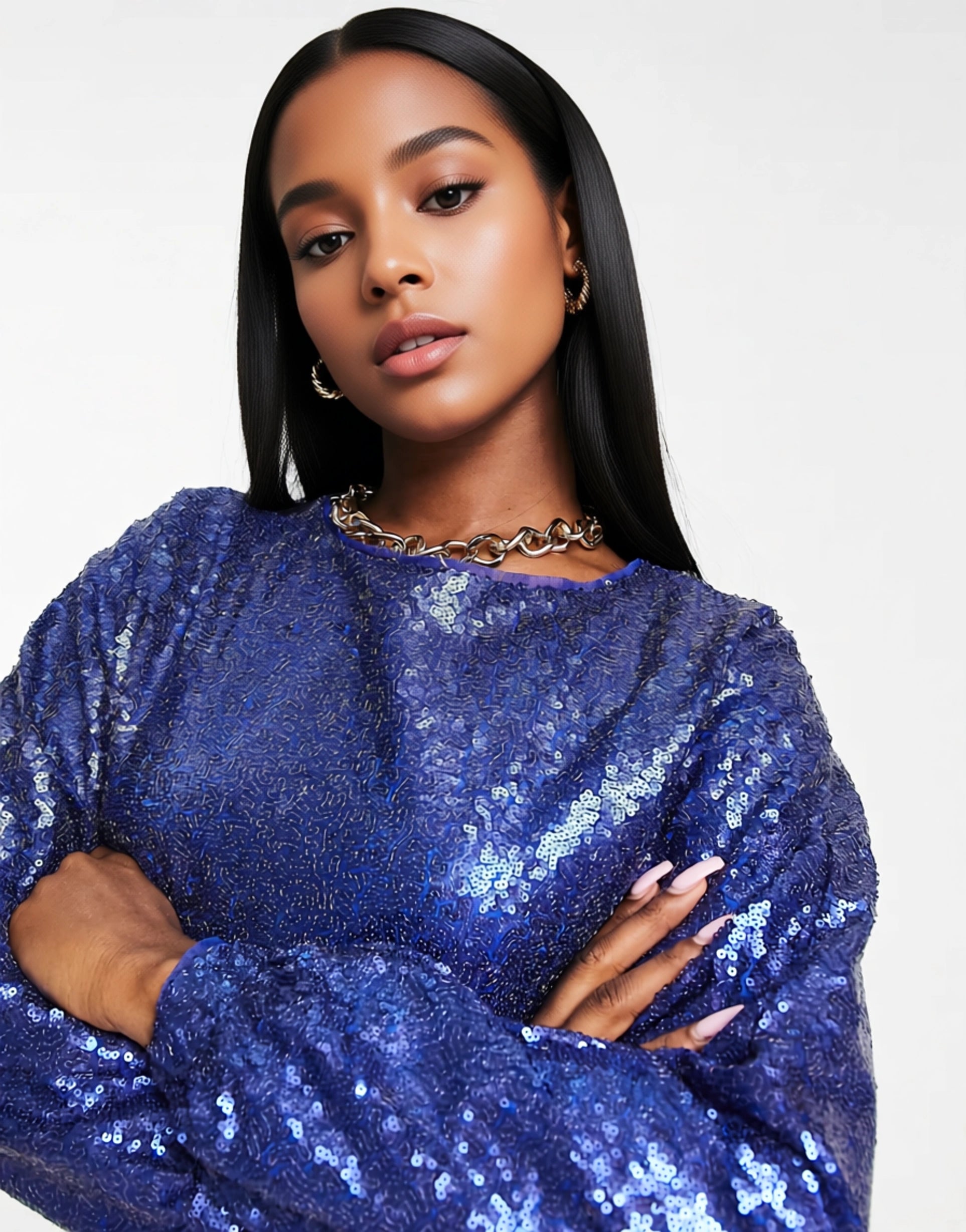 Womens Jaded Rose Sequin Crop Top In Petrol Blue
