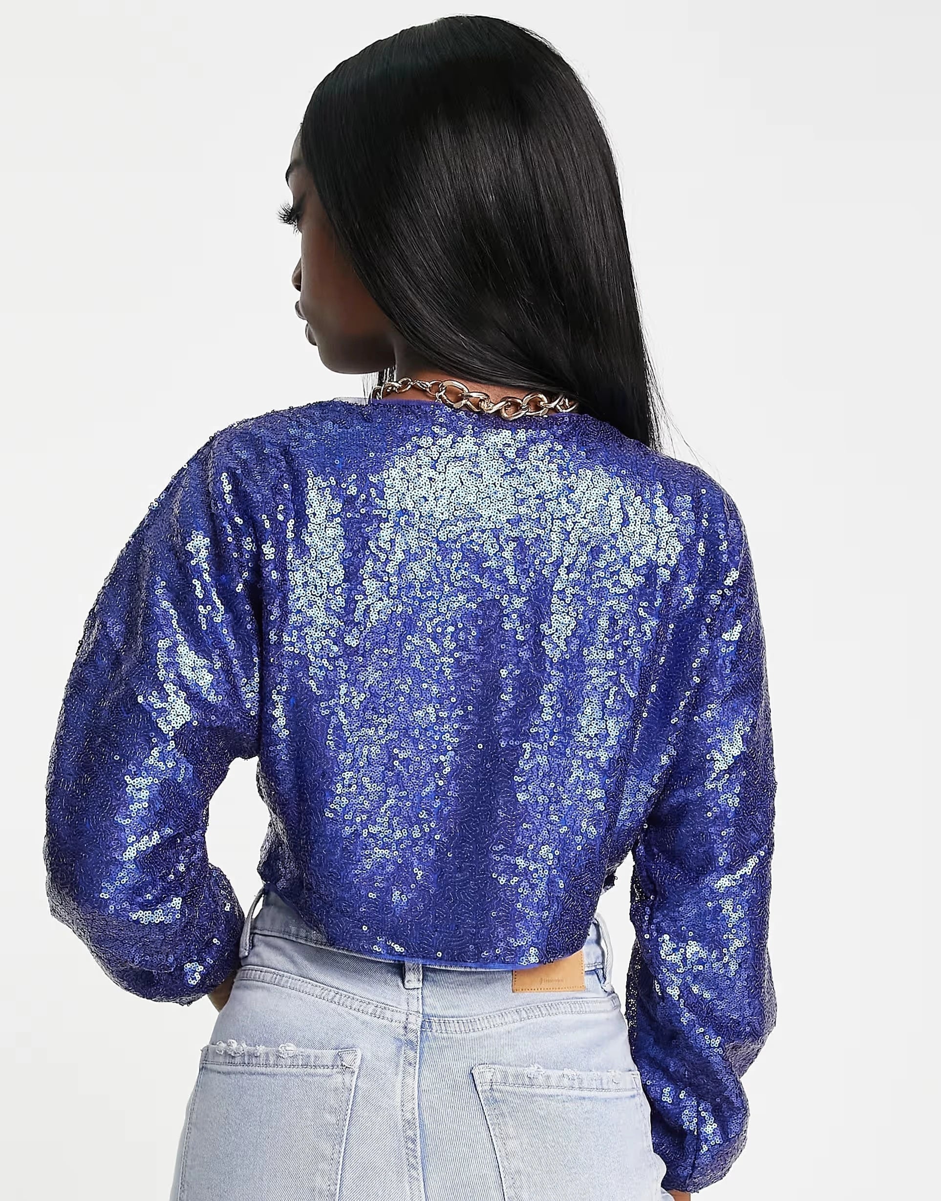 Womens Jaded Rose Sequin Crop Top In Petrol Blue