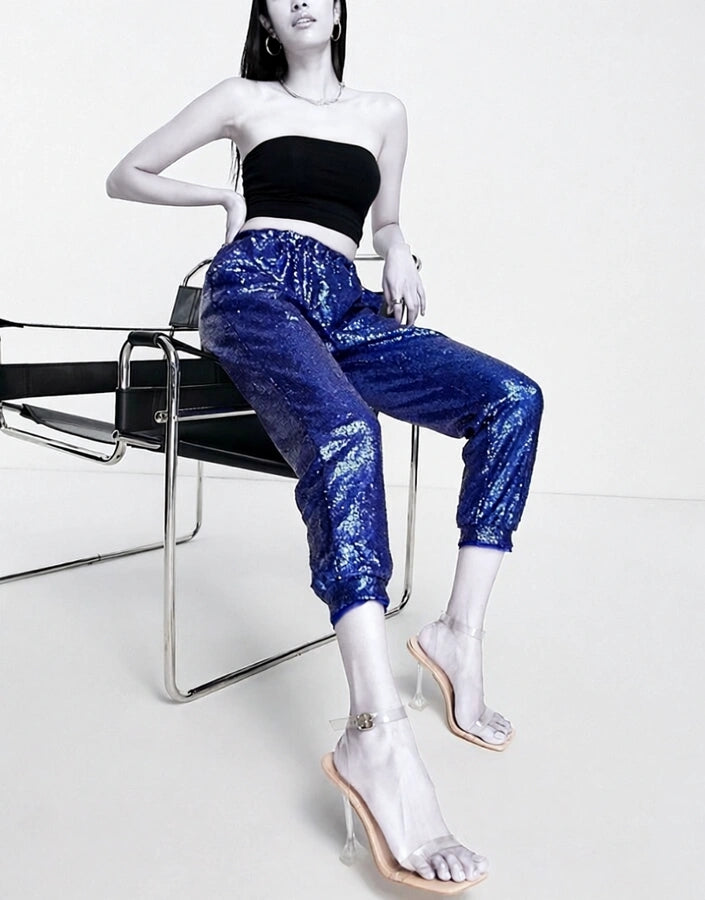 Jaded Rose Womens Sequin Jogger Co-Ord in Petrol Blue