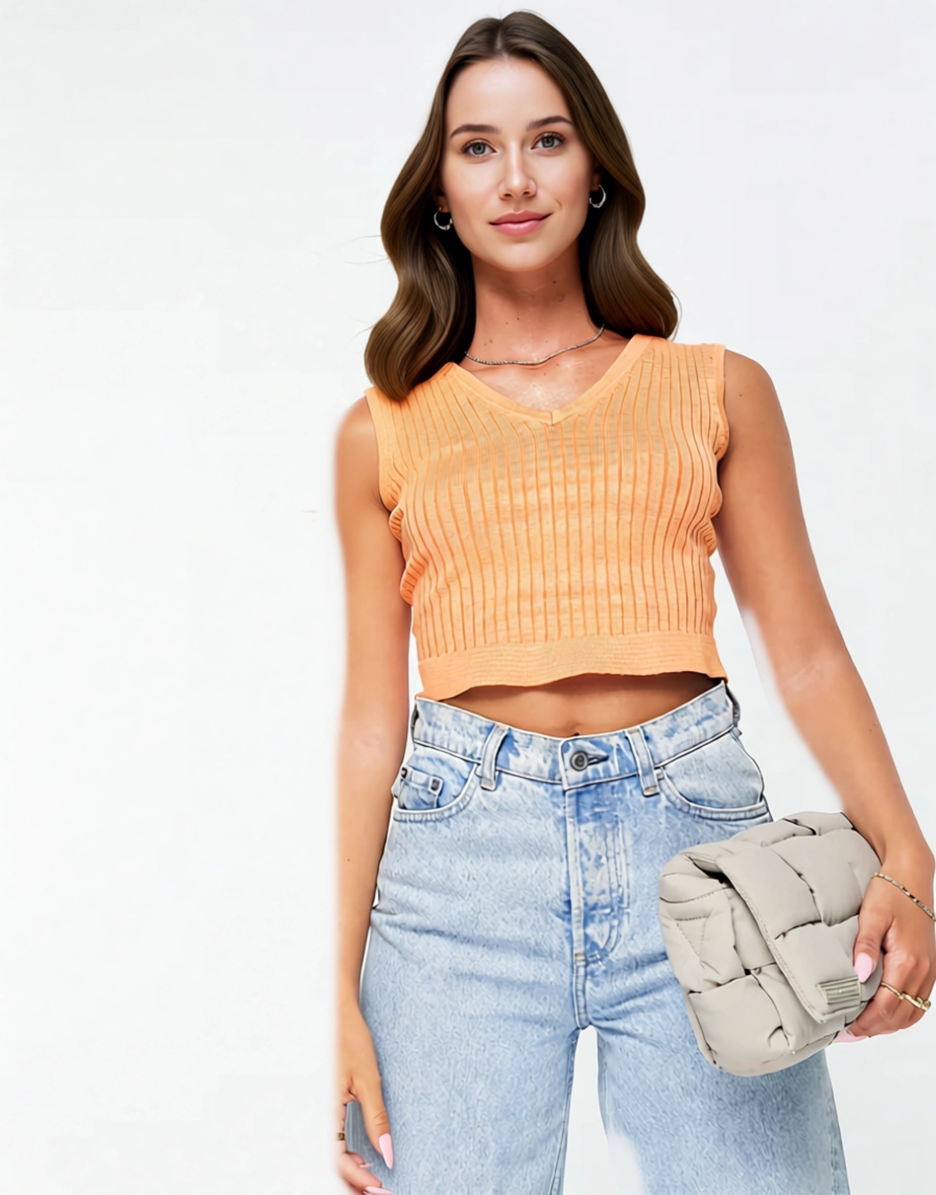 Gianni Feraud Womens Spaceknit Crop Top In Orange