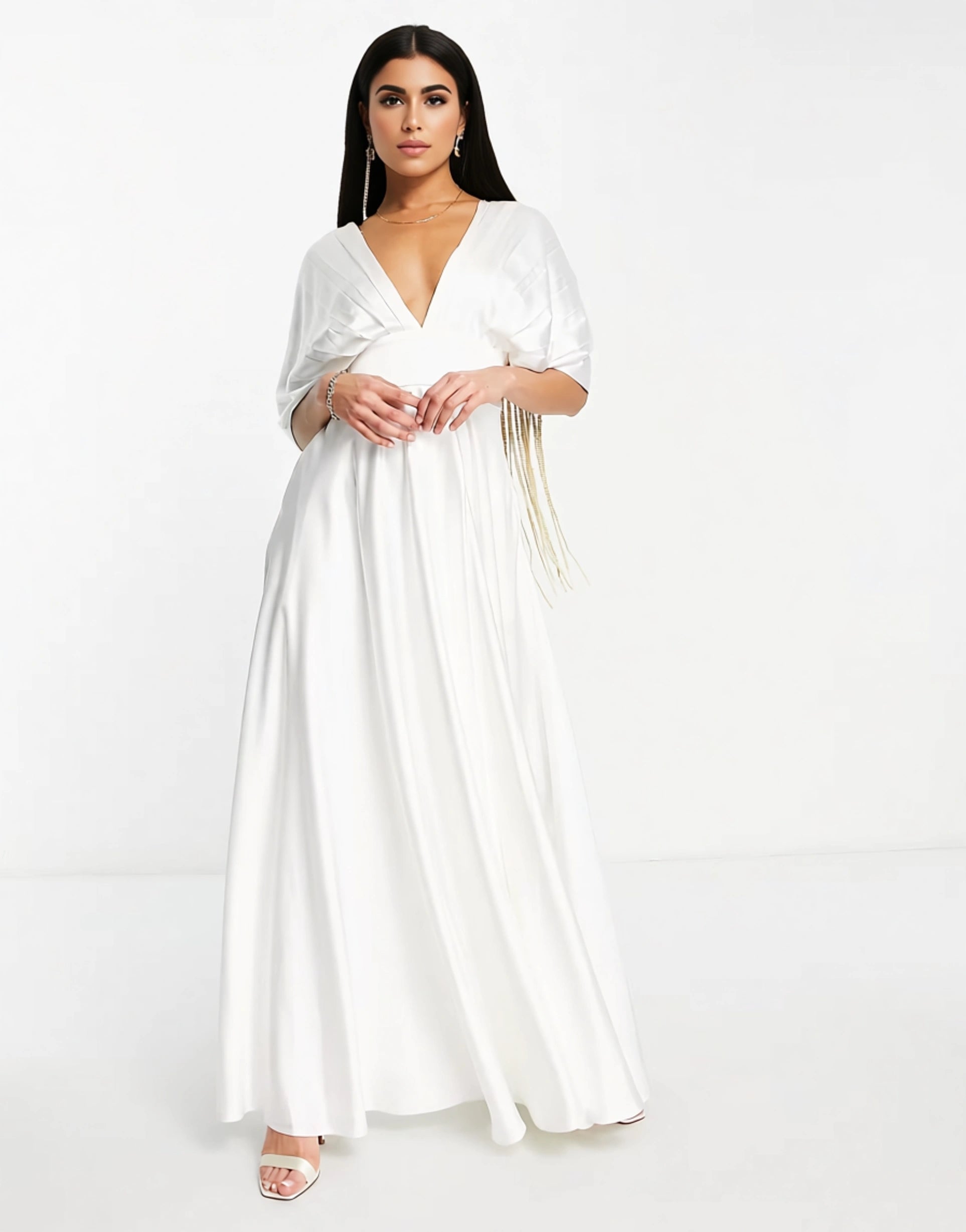 Yaura Womens Pleated Drape Maxi Dress in Ivory