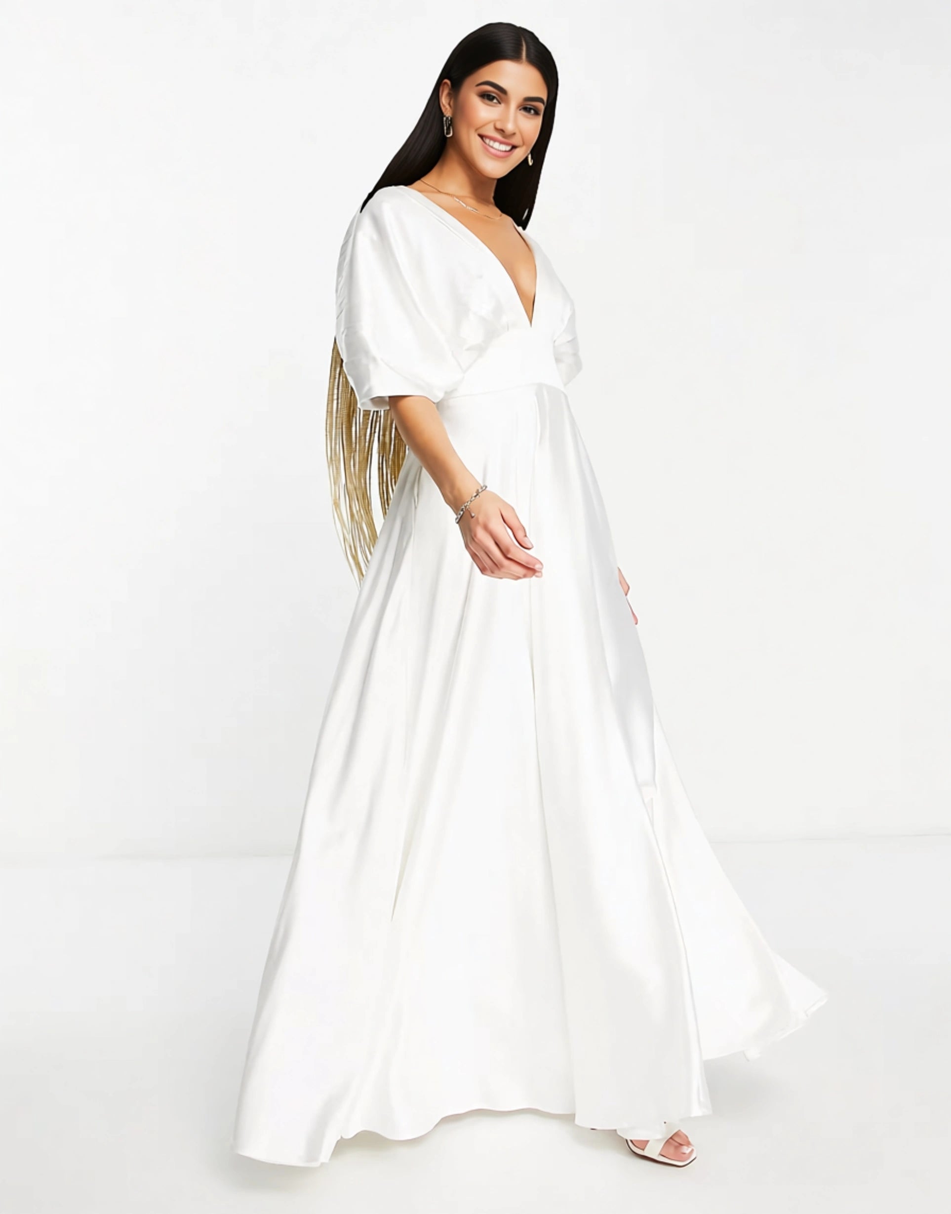 Yaura Womens Pleated Drape Maxi Dress in Ivory