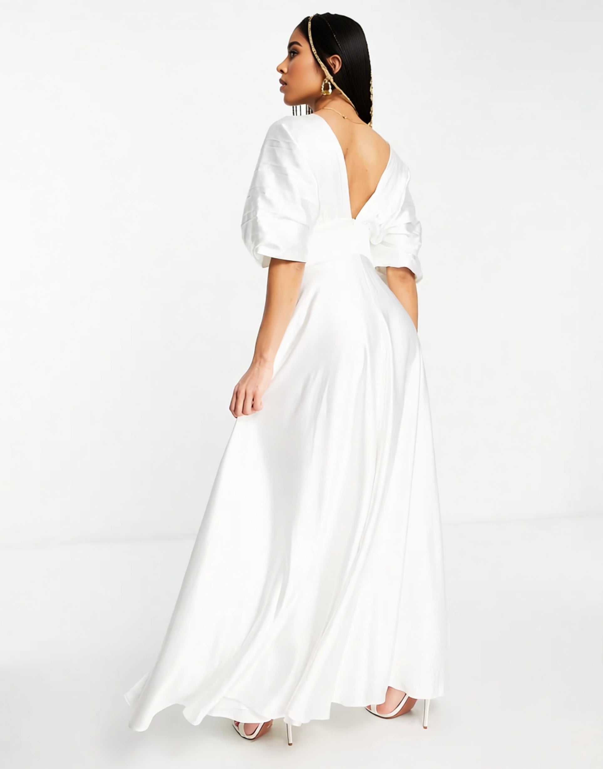 Yaura Womens Pleated Drape Maxi Dress in Ivory