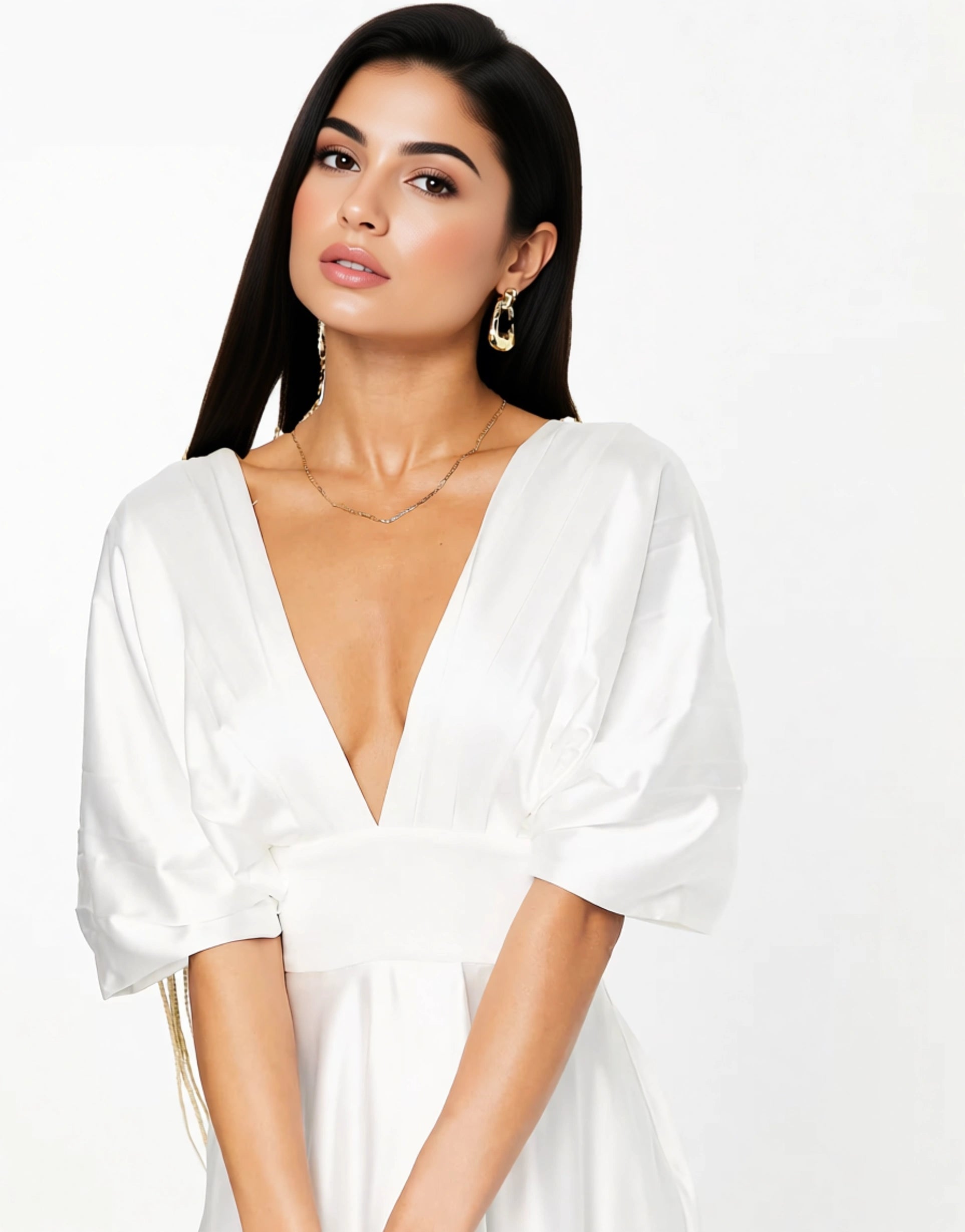 Yaura Womens Pleated Drape Maxi Dress in Ivory
