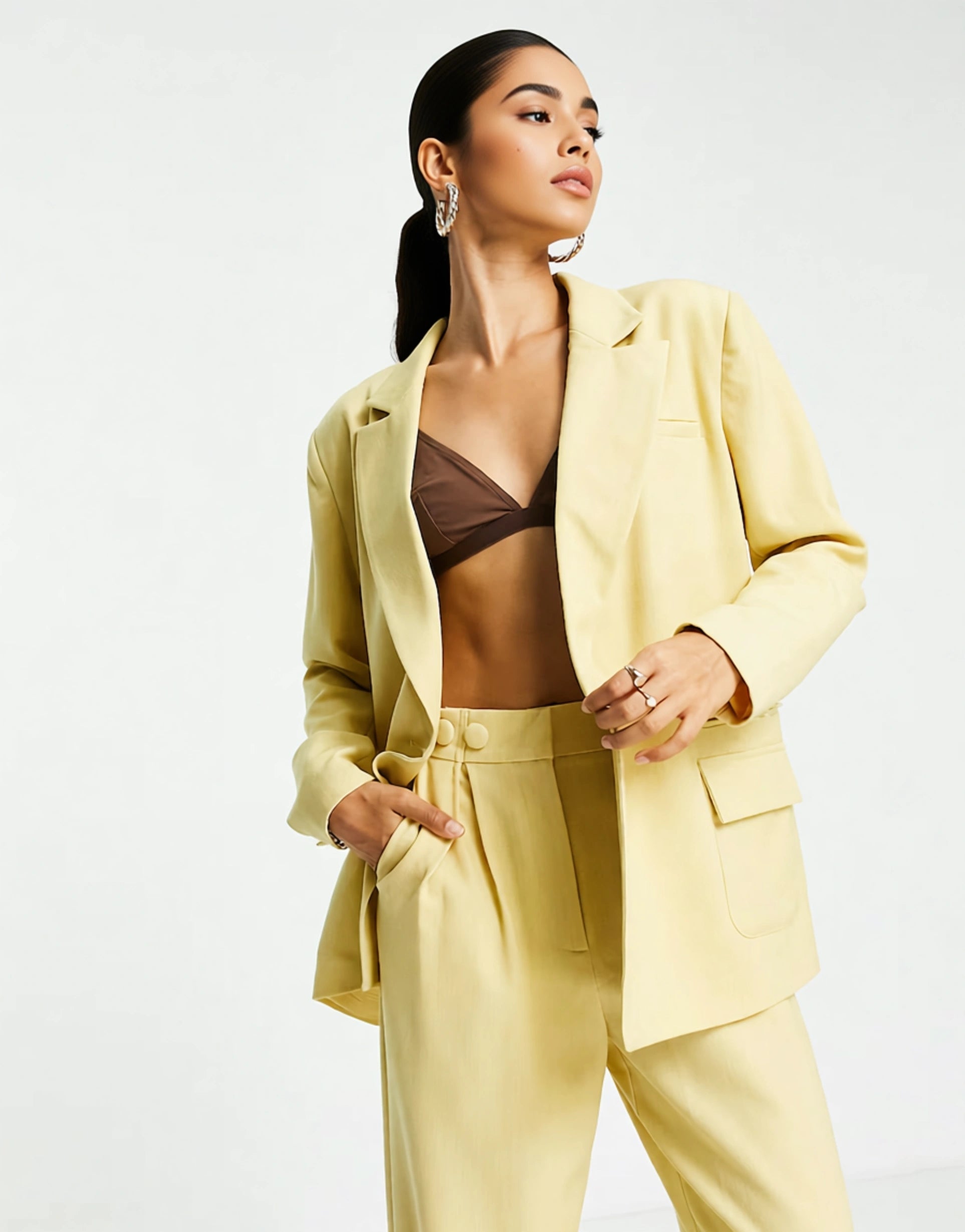 4th & Reckless Petite Womens Oversized Tailored Blazer Co-Ord In Yellow