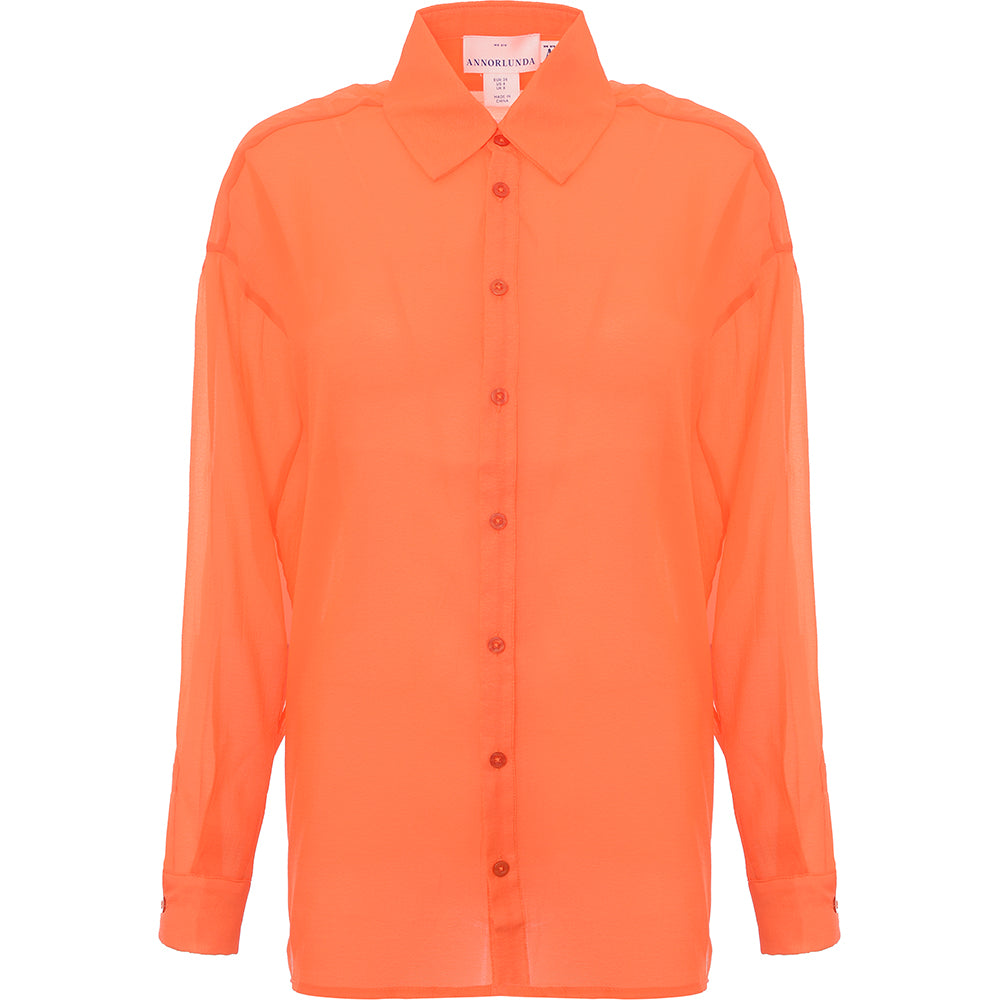 Annorlunda Women's Orange Organza Split Sleeve Shirt