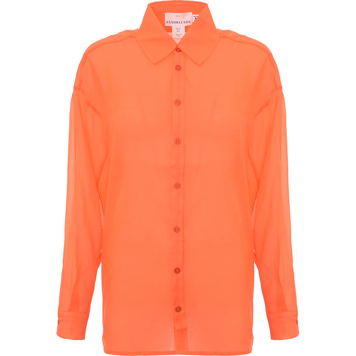 Annorlunda Women's Orange Organza Split Sleeve Shirt