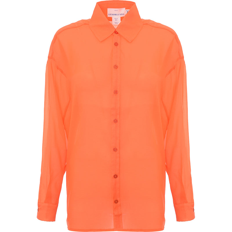 Annorlunda Women's Orange Organza Split Sleeve Shirt