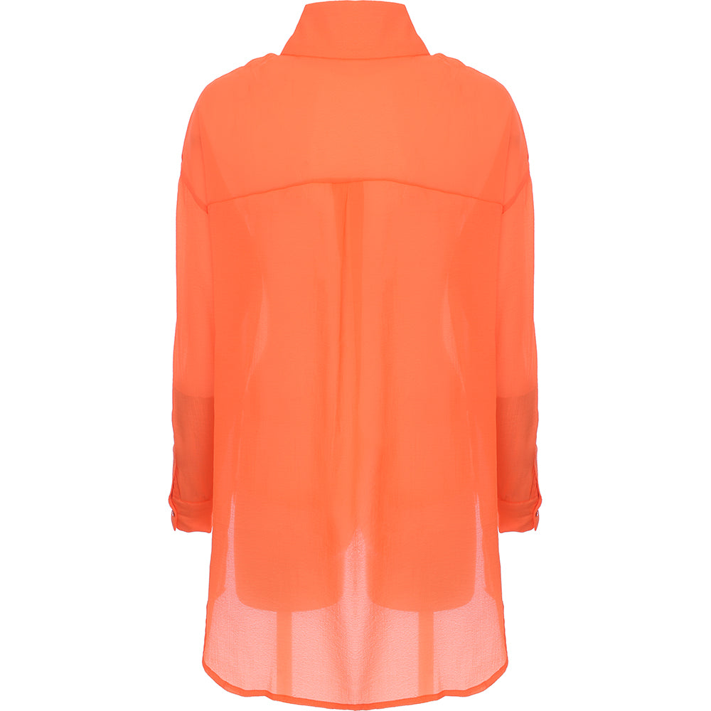 Annorlunda Women's Orange Organza Split Sleeve Shirt