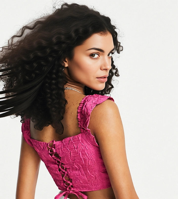 Annorlunda Women's Square Neck Ruched Top in Deep Pink In Pink