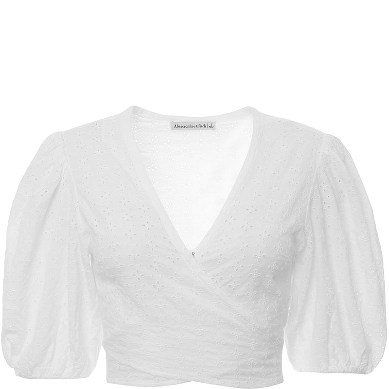 Abercrombie & Fitch Women's White Wrap Eyelet Top