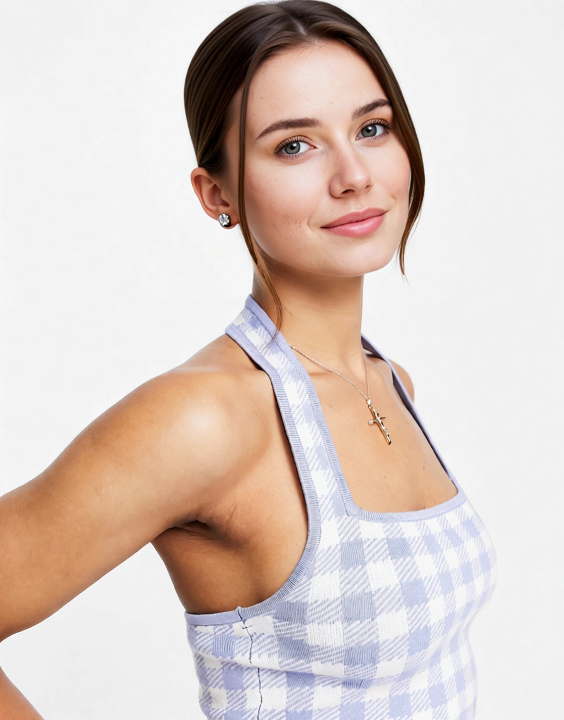 Abercrombie & Fitch Womens Knitted Halter Tank in Lilac Gingham