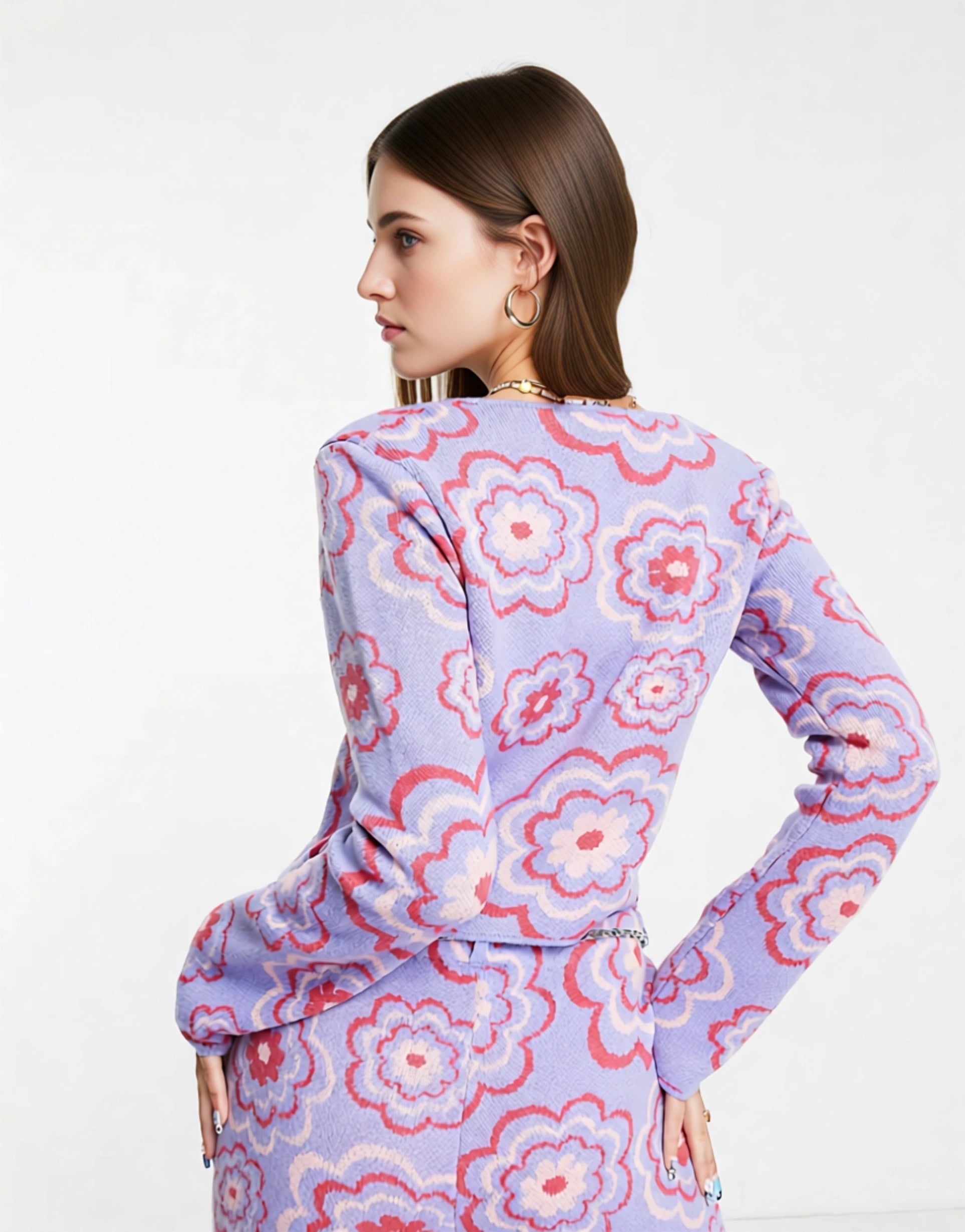 The Ragged Priest Womens Crop Knitted Top With Chain Tie In Retro Floral Co-Ord