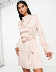 Pretty Lavish Womens Jayda Tie Waist Satin Mini Dress in Blush Pink