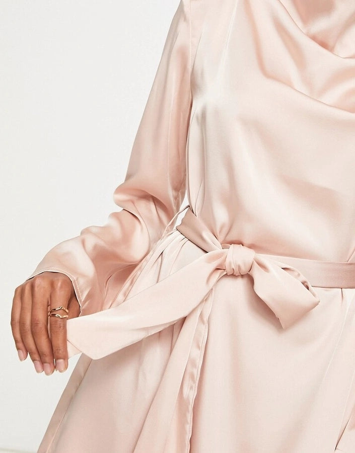 Pretty Lavish Womens Jayda Tie Waist Satin Mini Dress in Blush Pink
