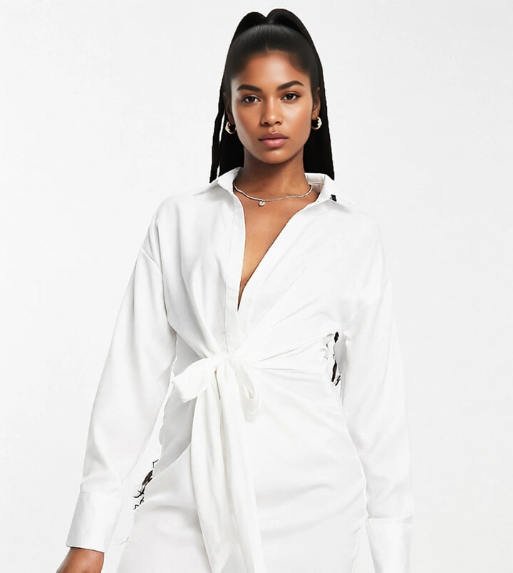In The Style Women's Knot Front Shirt Dress In White