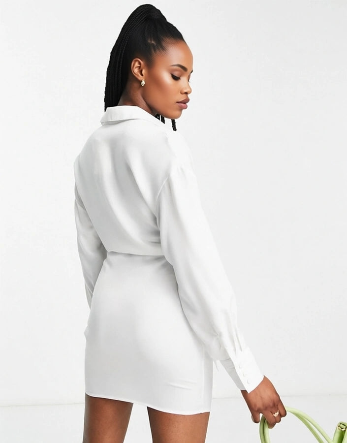 In The Style Women's Knot Front Shirt Dress In White
