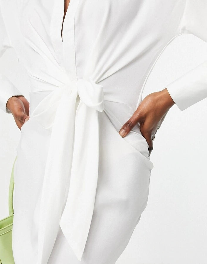 In The Style Women's Knot Front Shirt Dress In White