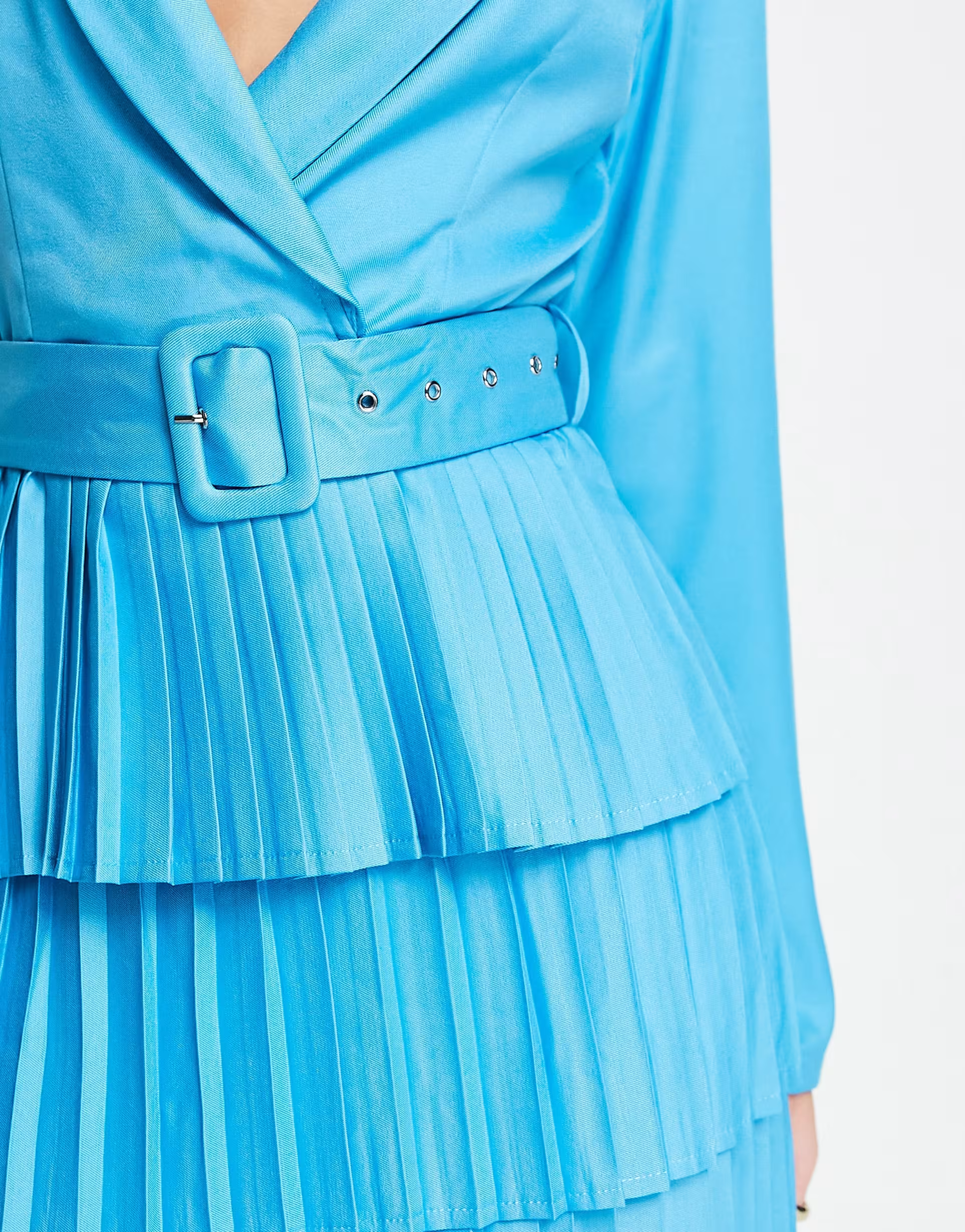 In The Style Womens Plunge Front Blazer Dress With Pleated Skirt In Blue