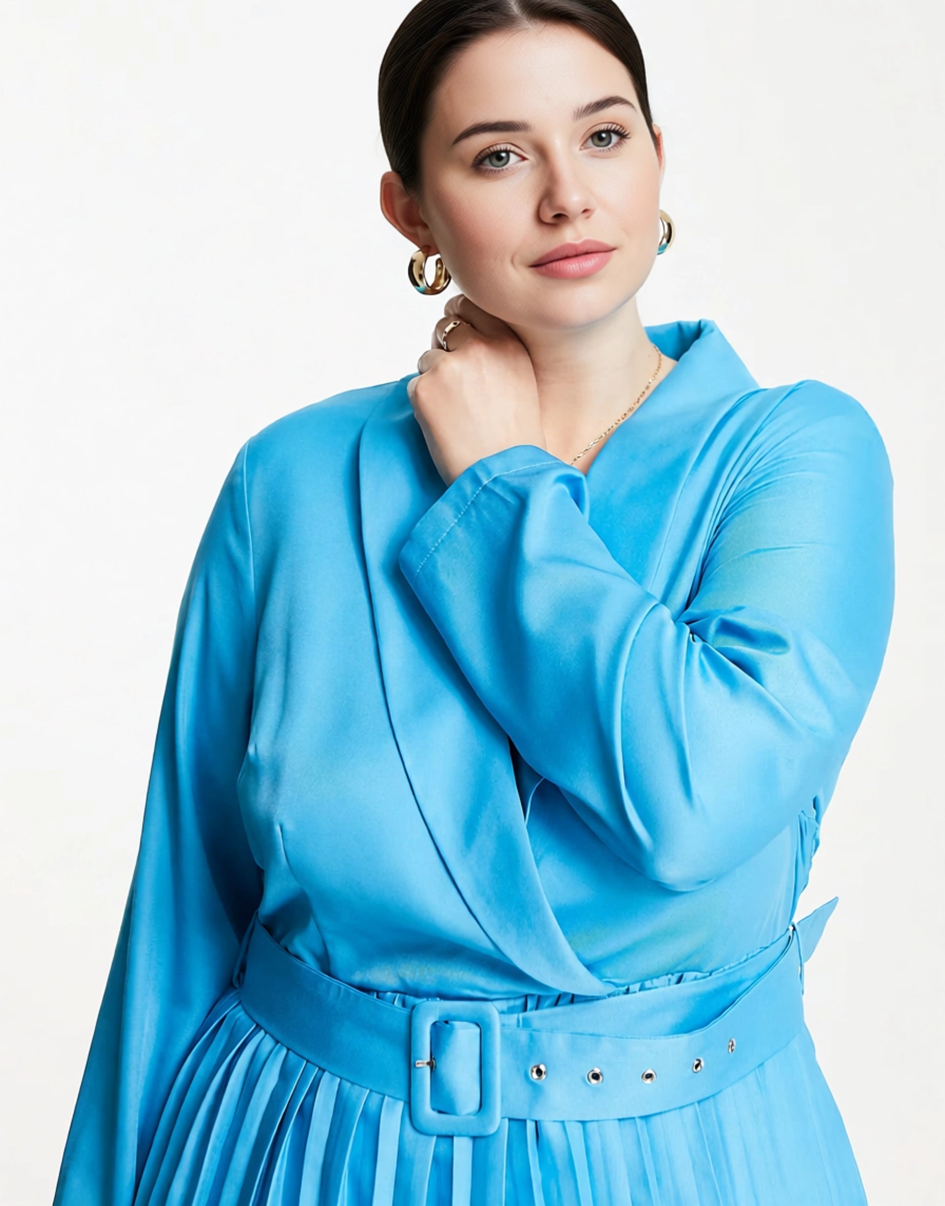 In The Style Plus Womens Plunge Front Blazer Dress With Pleated Skirt In Blue