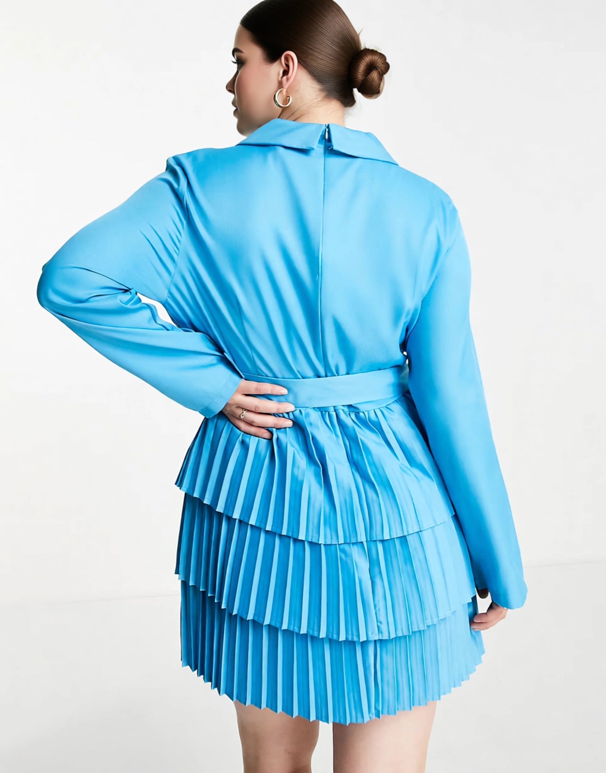 In The Style Plus Womens Plunge Front Blazer Dress With Pleated Skirt In Blue