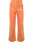 Bershka Women's Orange Croc Effect Faux Leather Straight Leg Trousers