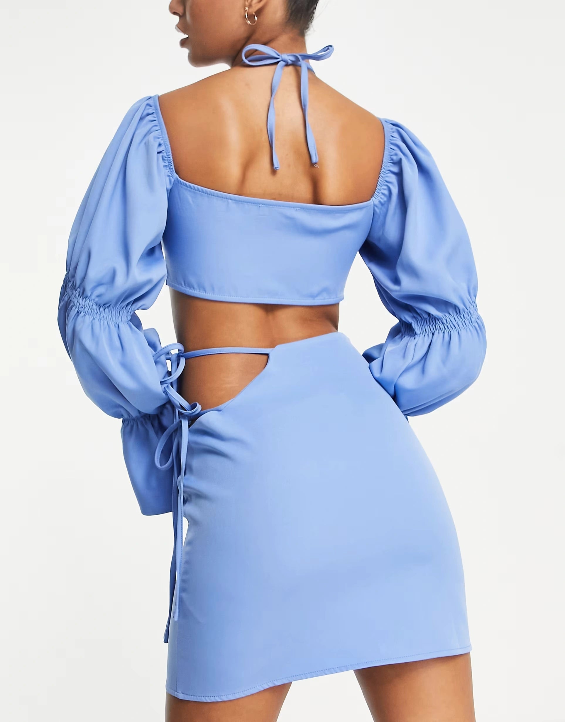 UNIQUE21 Womens Waist Cutout Detail Mini Skirt Co-Ord in Cornflower Blue
