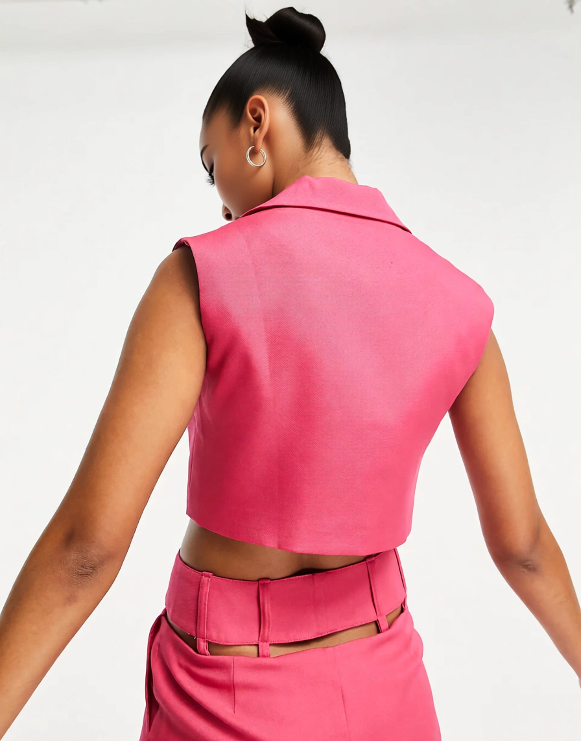 UNIQUE21 Womens Cropped Sleeveless Blazer Co-Ord In Pink